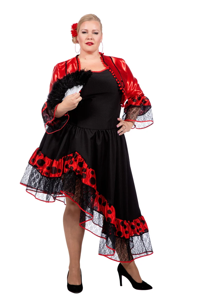 Spanierin "Carmen" Kostüm für Damen | Rot Schwarz - Kleid und Jackett