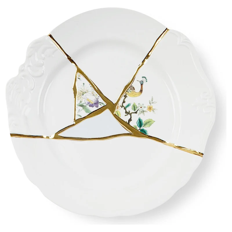 Speiseteller KINTSUGI 2er-Set , Porzellangeschirr mit Goldakzenten