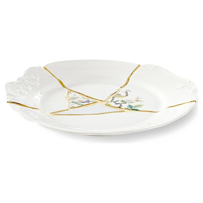 Speiseteller KINTSUGI 2er-Set , Porzellangeschirr mit Goldakzenten