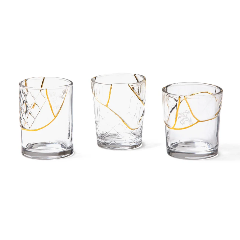 Trinkglas KINTSUGI 2er-Set, Glas mit Goldverzierung Ø8,5×10cm