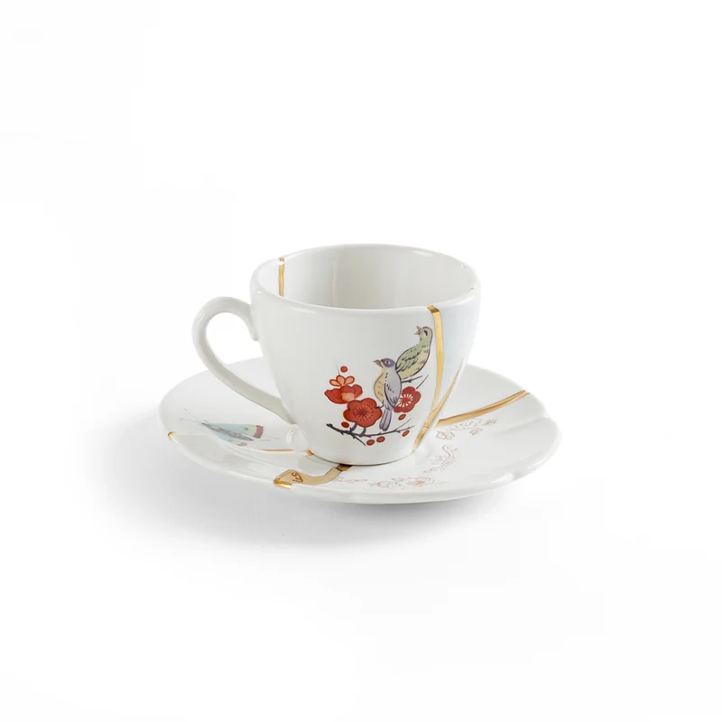 Espressotasse mit Unterteller KINTSUGI 2er-Set, Porzellan und Gold