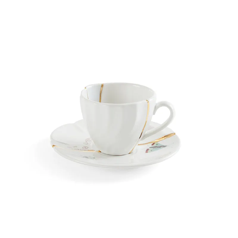 Espressotasse mit Unterteller KINTSUGI 2er-Set, Porzellan und Gold