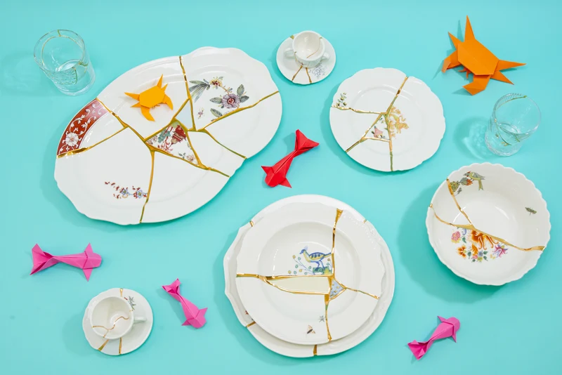 Suppenteller KINTSUGI 2er-Set , Porzellan und Gold Ø22x4cm