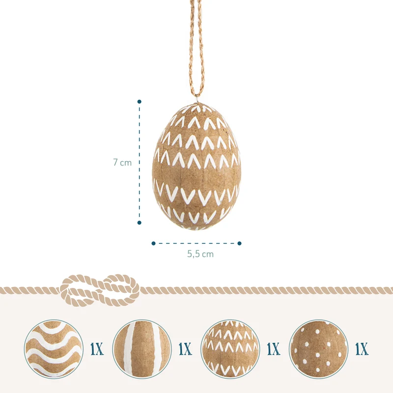 4 Ostereier zum Aufhängen braun weiß Natur Osterdeko Pappmaché Eier Vintage