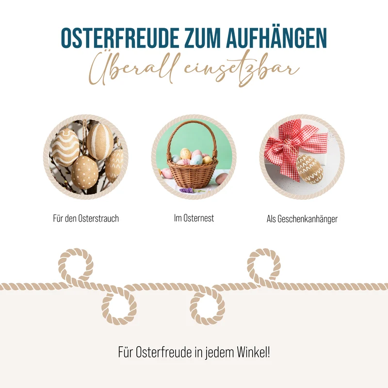 4 Ostereier zum Aufhängen braun weiß Natur Osterdeko Pappmaché Eier Vintage