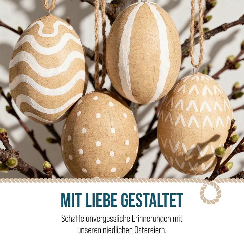 4 Ostereier zum Aufhängen braun weiß Natur Osterdeko Pappmaché Eier Vintage