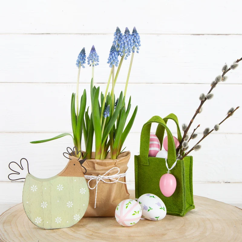 2 Hühner Figuren Hahn + Henne grün braun Frühling Ostern Deko 12,5 cm