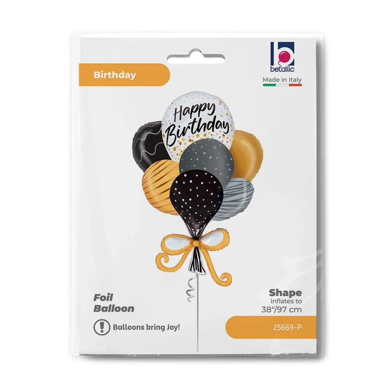 38" Folienballon Shape Ballonstrauß mit Schleife Happy Birthday | 97 cm