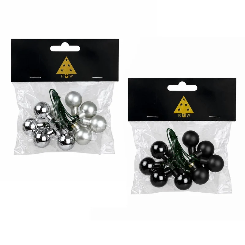 Weihnachtsdekoration Spiegelbeeren Weihnachtskugeln aus Glas 2 cm Silber / Schwarz | 12 Stück
