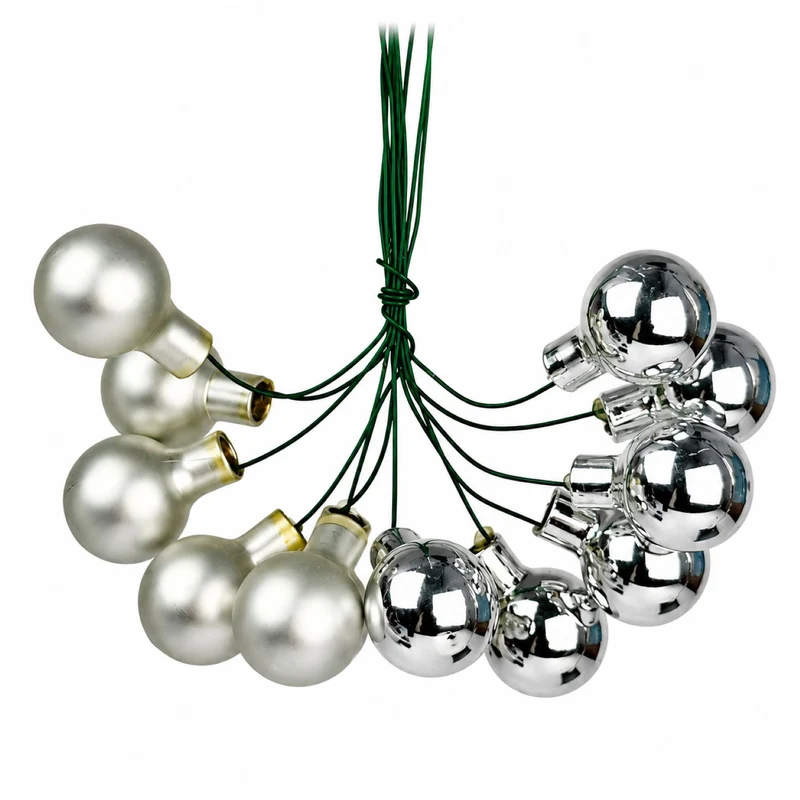 Weihnachtsdekoration Spiegelbeeren Weihnachtskugeln aus Glas 2 cm Silber / Schwarz | 12 Stück