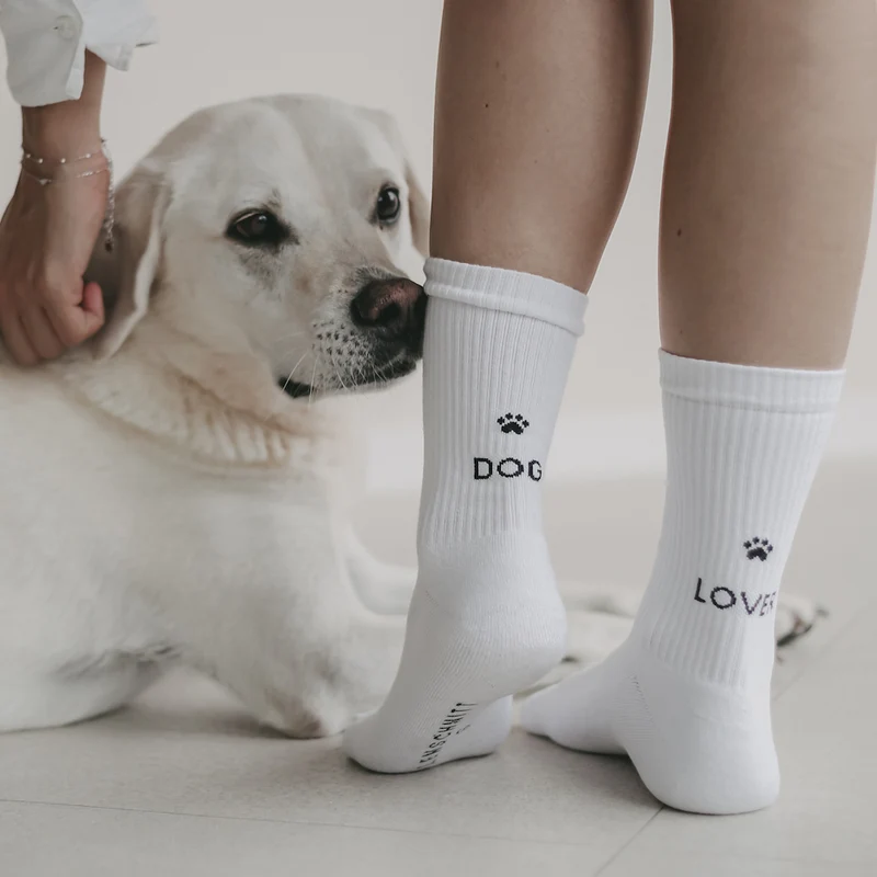 Eulenschnitt Socken Dog Lover weiß Größe 43-46