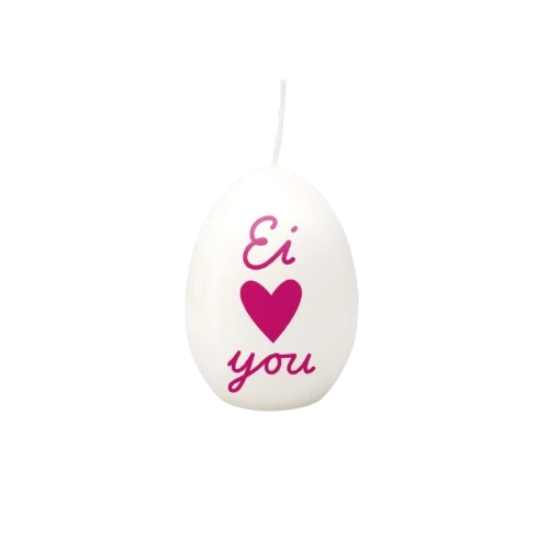 Eiförmige Kerze EI ♥ YOU weiß pink | Statement Ostereikerze in Hühnereigröße