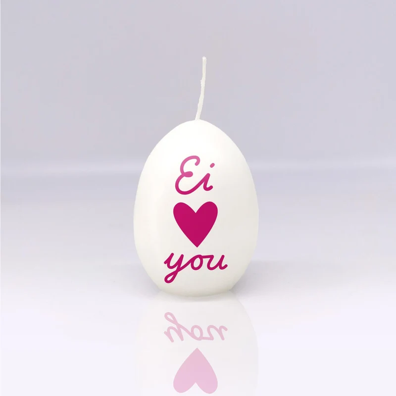 Eiförmige Kerze EI ♥ YOU weiß pink | Statement Ostereikerze in Hühnereigröße