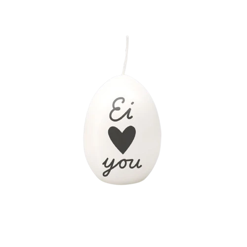 Eiförmige Kerze EI ♥ YOU weiß schwarz | Statement Ostereikerze in Hühnereigröße
