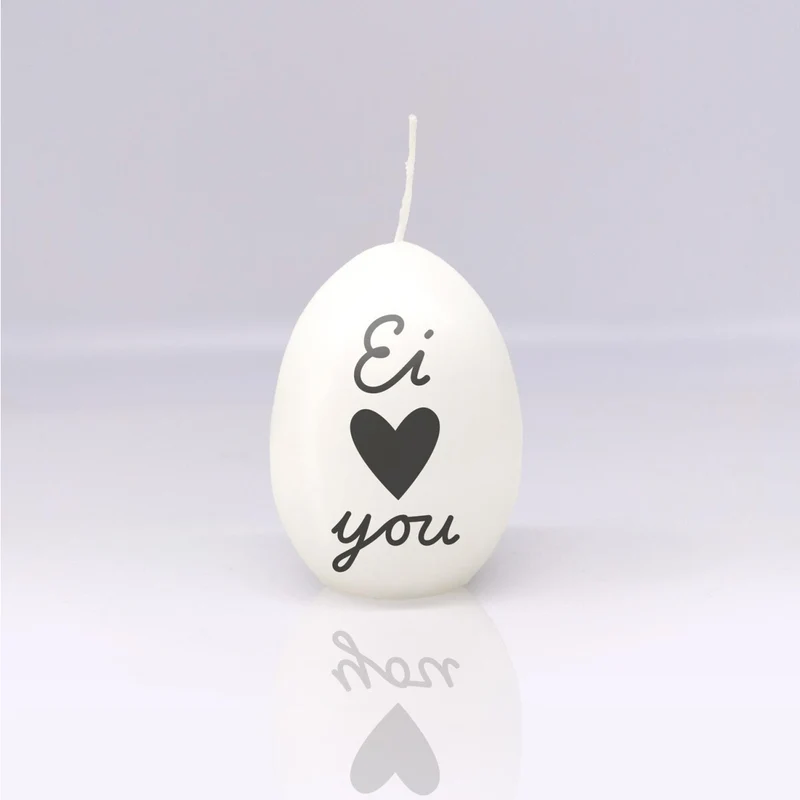 Eiförmige Kerze EI ♥ YOU weiß schwarz | Statement Ostereikerze in Hühnereigröße
