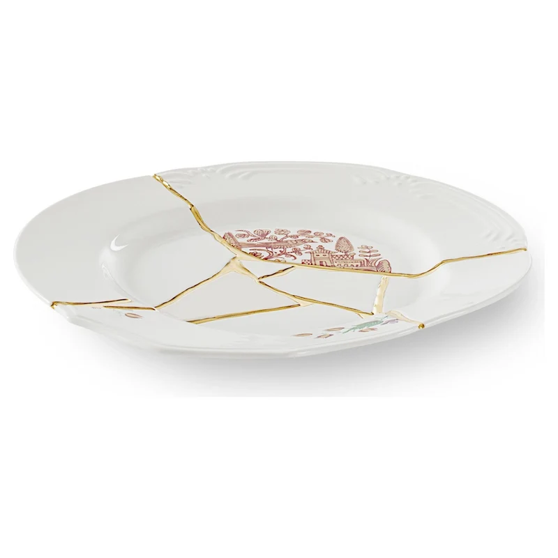 Speiseteller KINTSUGI 2er-Set , Porzellan mit Golddekor