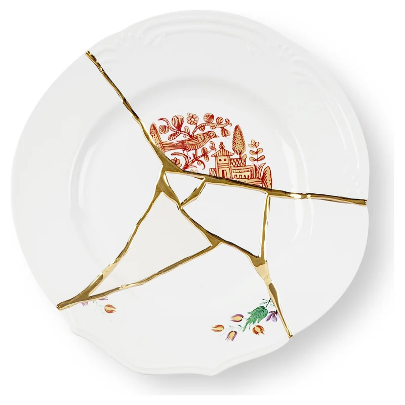 Speiseteller KINTSUGI 2er-Set , Porzellan mit Golddekor