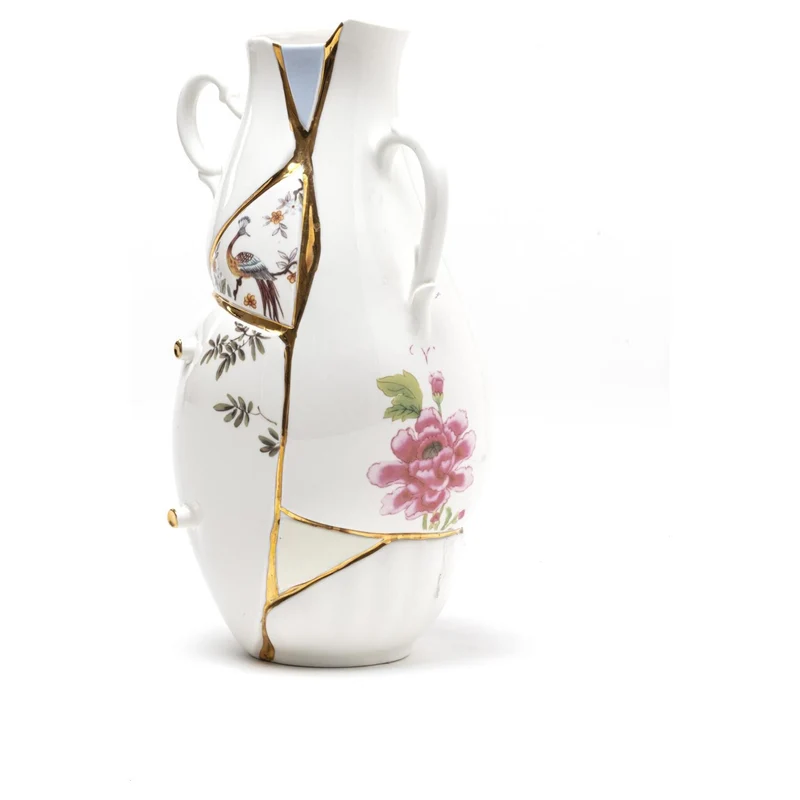 Vase KINTSUGI, Porzellan und Gold 19x16x32cm