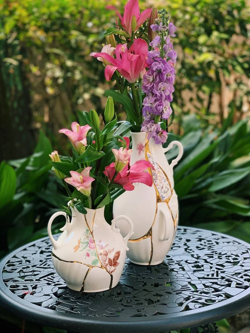 Vase KINTSUGI, Porzellan und Gold 19x16x32cm