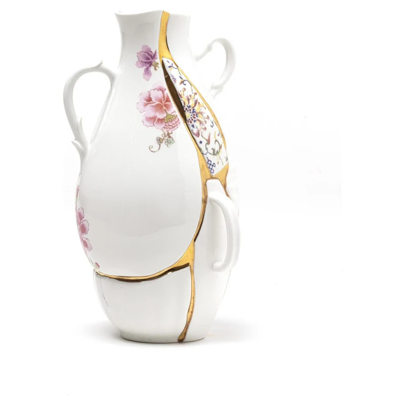 Vase KINTSUGI, Porzellan und Gold 19x16x32cm