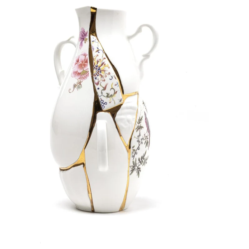 Vase KINTSUGI, Porzellan und Gold 19x16x32cm