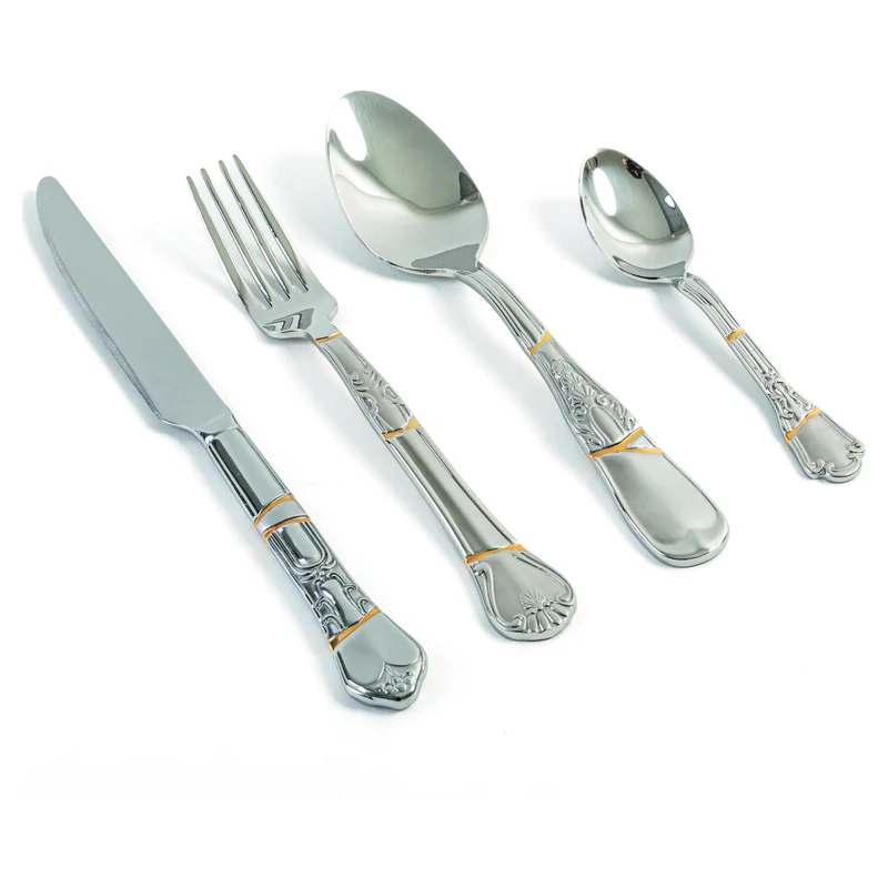 KINTSUGI Besteck-Set, Edelstahl und Gold, 4-teilig