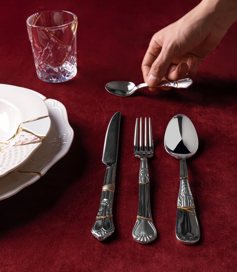 KINTSUGI Besteck-Set, Edelstahl und Gold, 4-teilig
