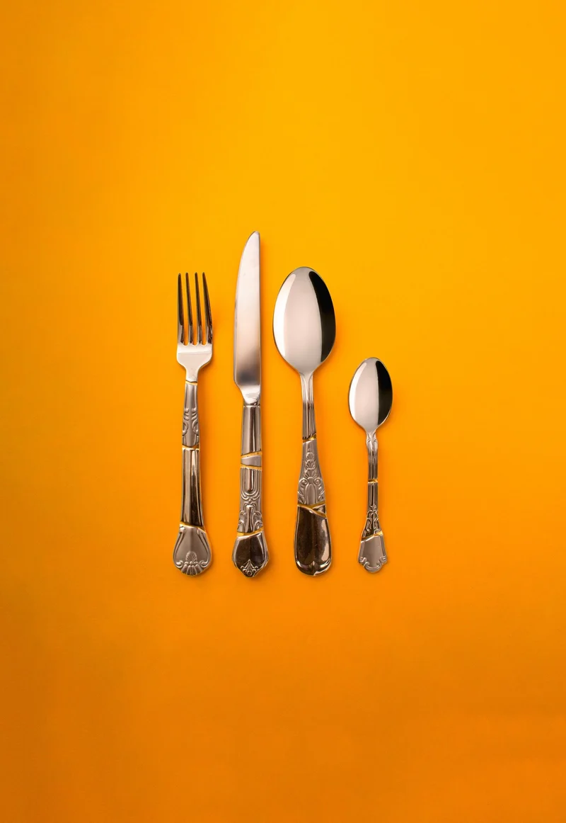 KINTSUGI Besteck-Set, Edelstahl und Gold, 4-teilig