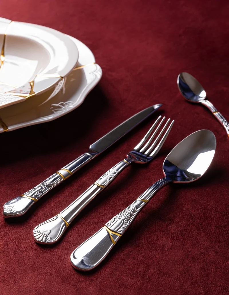 KINTSUGI Besteck-Set, Edelstahl und Gold, 4-teilig