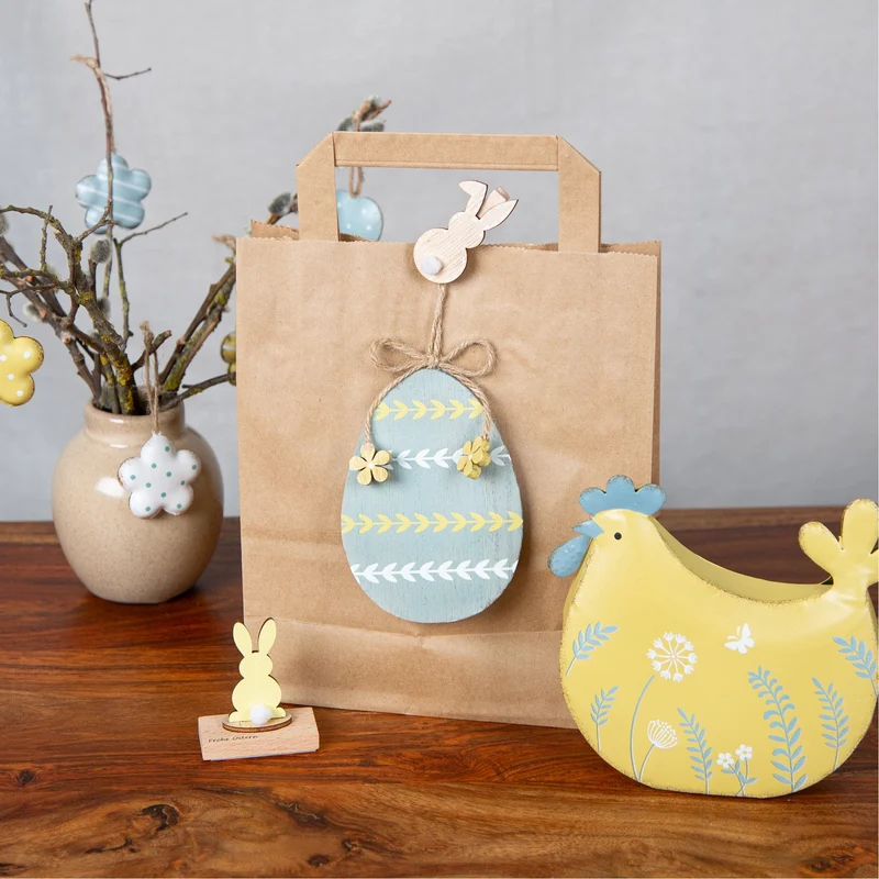 6 große Ostereier Holz Eier zum Aufhängen 11 cm blau weiß gelb Ostern Osteranhänger