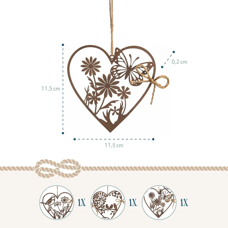 3 rostige Metallherzen zum Aufhängen Rostbraun Frühling Osterdeko 11,5 cm