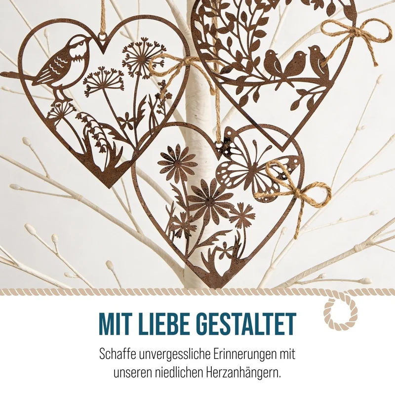 3 rostige Metallherzen zum Aufhängen Rostbraun Frühling Osterdeko 11,5 cm