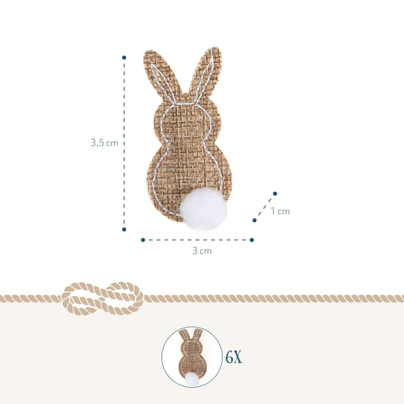 6 Ostern Dekoklammern Osterhase Clips aus Holz & Jute braun Natur 3,5 cm