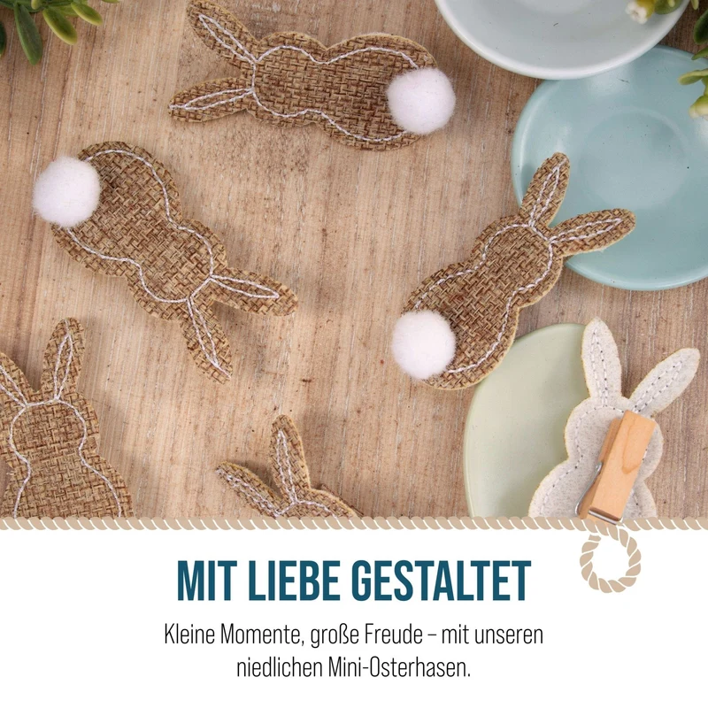6 Ostern Dekoklammern Osterhase Clips aus Holz & Jute braun Natur 3,5 cm