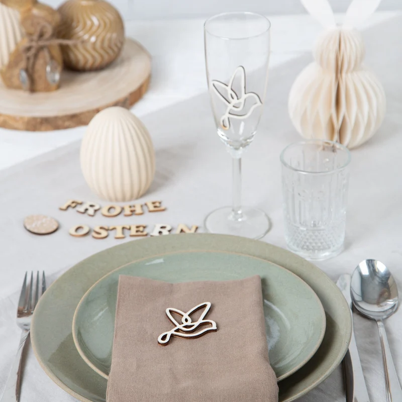 2 Osterei Figuren beige weiß sandgestrahlt Keramik Osterschmuck Scandi Hygge 9 cm