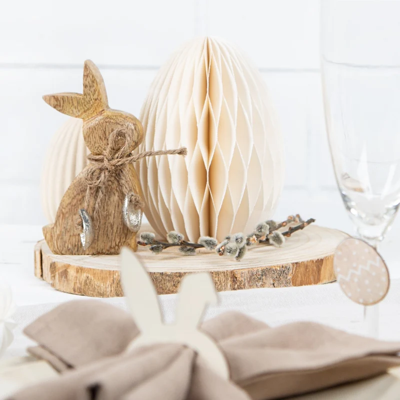 Osterei aus Papier beige zum Hinstellen Honeycomb Wabenball Ei 15 cm