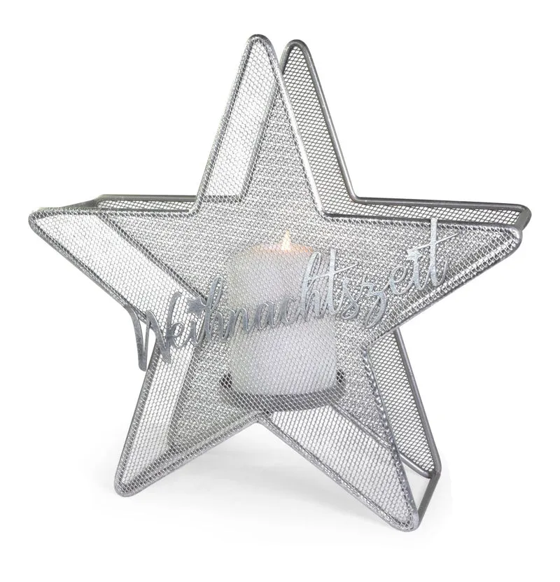 Teelichthalter Stern Metall | Weihnachtszeit | Silber | 29,5 × 9 cm | 75238