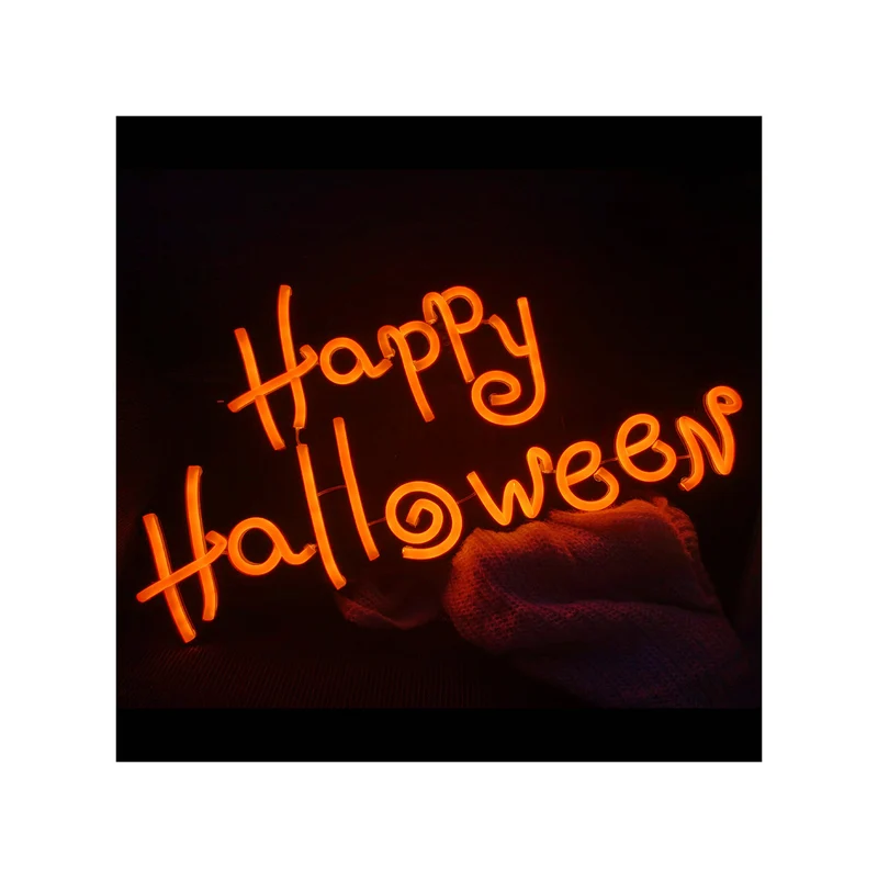 Neon Schriftzug "Happy Halloween" Orange | 60 x 30 cm Dekoration