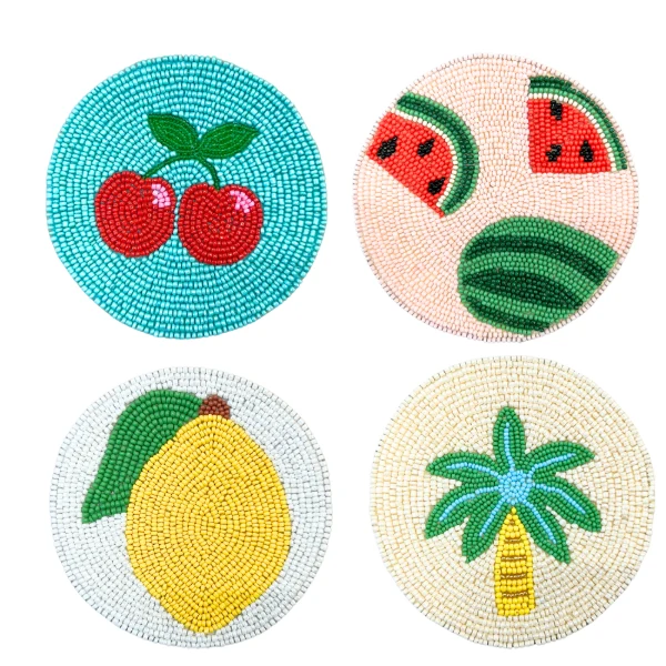 Untersetzer 4er Set rund ca. 10,5 cm SUMMER COASTER Glasperlen Handmade