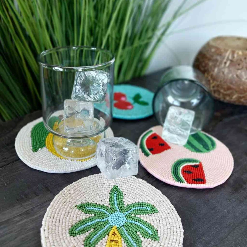 Untersetzer 4er Set rund ca. 10,5 cm SUMMER COASTER Glasperlen Handmade