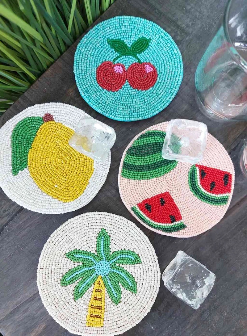 Untersetzer 4er Set rund ca. 10,5 cm SUMMER COASTER Glasperlen Handmade