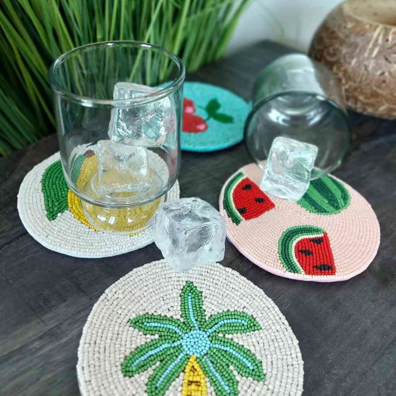 Untersetzer 4er Set rund ca. 10,5 cm SUMMER COASTER Glasperlen Handmade