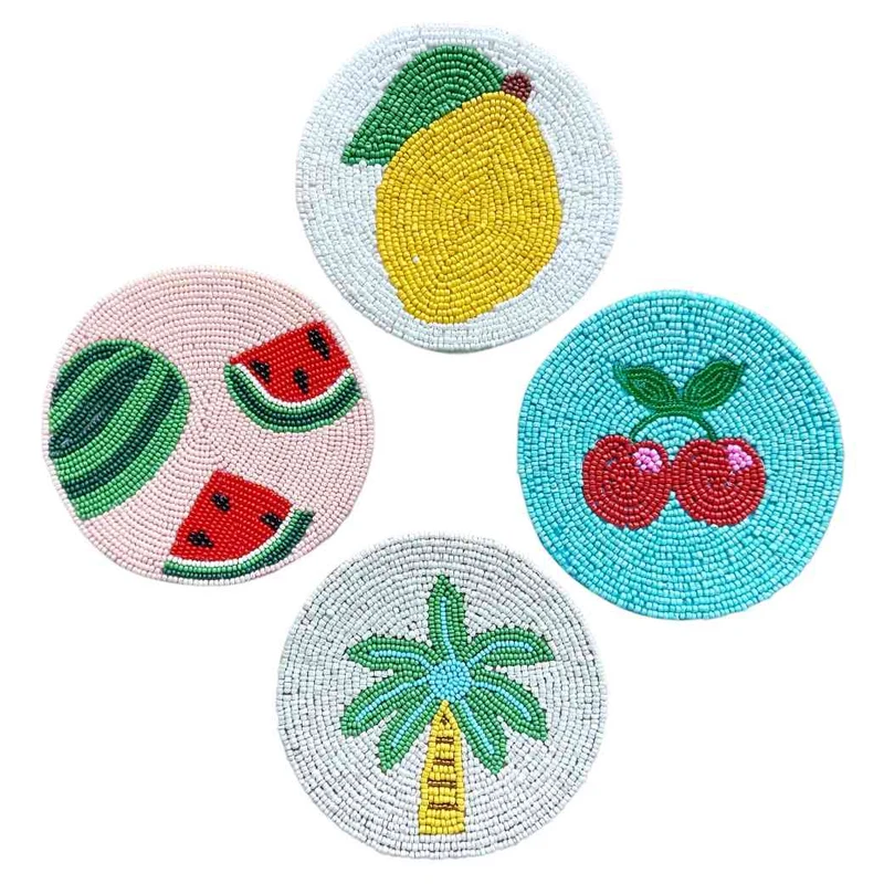 Untersetzer 4er Set rund ca. 10,5 cm SUMMER COASTER Glasperlen Handmade