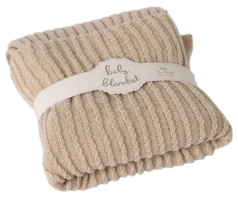Maileg Babydecke STRICKDECKE supersoft ca. 95 x 75 cm Plaid hellbeige