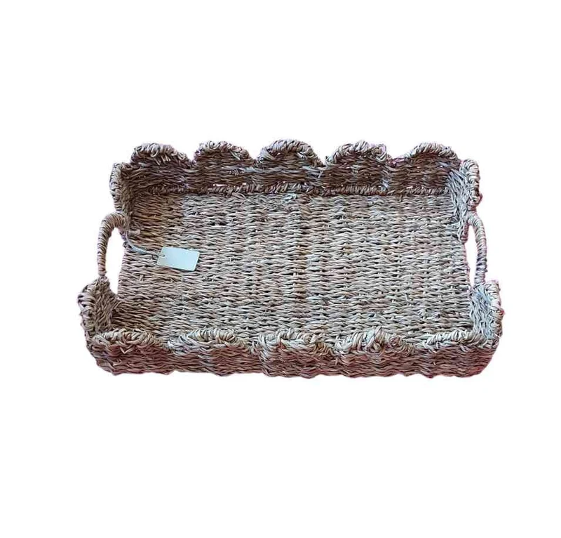 Korbtablett medium aus Seegras mit Wellenrand ca. 45 x 30 x 9 cm DAVY-Tablett