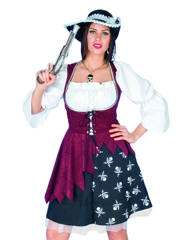 Piratin Kostüm "Jenna" für Damen | Piratenkostüm mit Totenköpfen