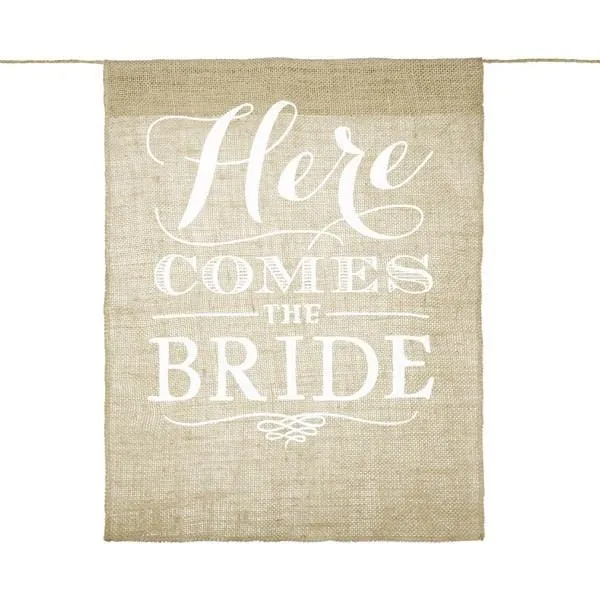 Stoff Schild Here comes the bride