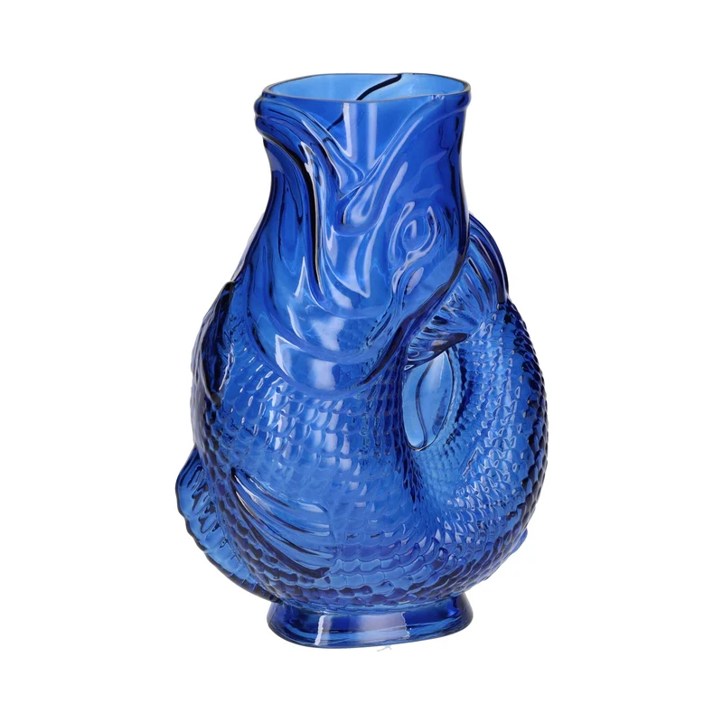 Fischvase JACQUARD S aus Glas in Blau, 16,5x24x10cm