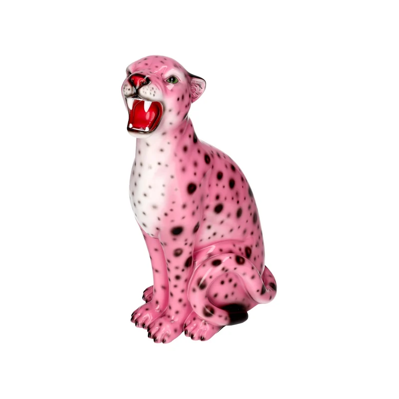 Dekofigur WILDCAT LEOPARD S in Rosa, 14x34x22cm