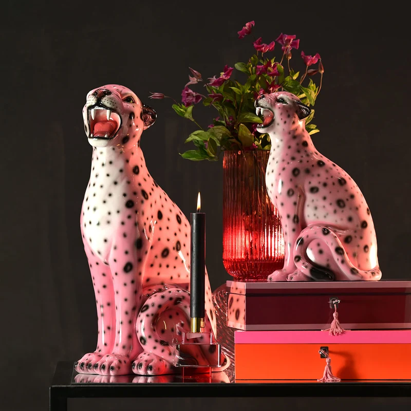 Dekofigur WILDCAT LEOPARD S in Rosa, 14x34x22cm